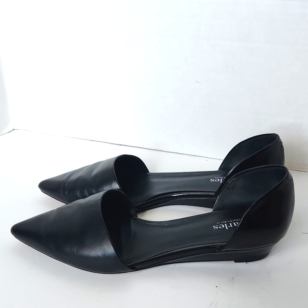 Charles David Black Leather Pointy Toe Flats Size 8.5